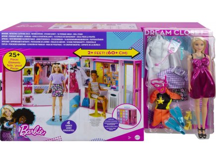 BARBIE MAISON : LE DRESSING TRANSPORTABLE + 25 ACCESSOIRES - HABITS - VETEMENT - 1 POUPEE MANNEQUIN - MATTEL - GBK10