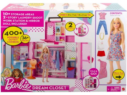 BARBIE MAISON : LE DRESSING TRANSPORTABLE + ACCESSOIRES - HABITS - VETEMENT - 1 POUPEE MANNEQUIN - 35 ELEMENTS - MATTEL - HGX57