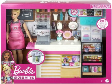 BARBIE METIER : LA CAFETERIA + 20 ACCESSOIRES + 1 POUPEE BARBIE - POUPEE MANNEQUIN - MATTEL - GMW03