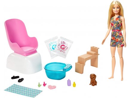 Barbie metier : soins et beaute - 10 accessoires pedicure et manucure - poupee mannequin - Mattel - ghn07