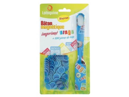 BATON MAGNETIQUE BINGO BLEU + 100 PIONS DE LOTO - RAMASSE PIONS - LOTOQUINE