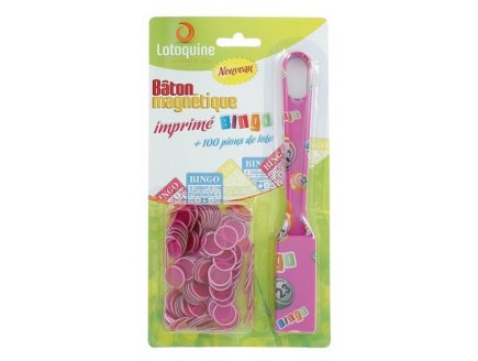 BATON MAGNETIQUE BINGO FUCHSIA + 100 PIONS DE LOTO - RAMASSE PIONS - LOTOQUINE