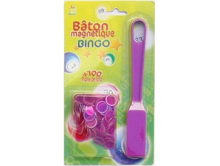 BATON MAGNETIQUE BINGO FUSHIA + 100 PIONS DE LOTO - RAMASSE PIONS - LOTOQUINE