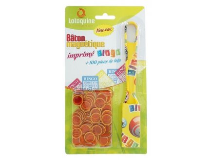 BATON MAGNETIQUE BINGO JAUNE + 100 PIONS DE LOTO - RAMASSE PIONS - LOTOQUINE