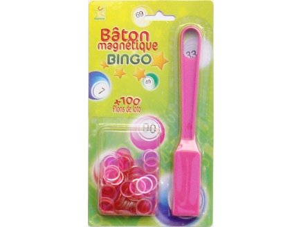 BATON MAGNETIQUE BINGO ROSE + 100 PIONS DE LOTO - RAMASSE PIONS - LOTOQUINE