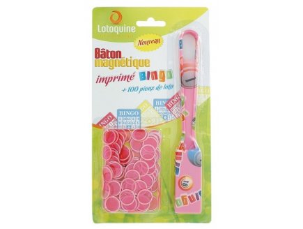 BATON MAGNETIQUE BINGO ROSE + 100 PIONS DE LOTO - RAMASSE PIONS - LOTOQUINE