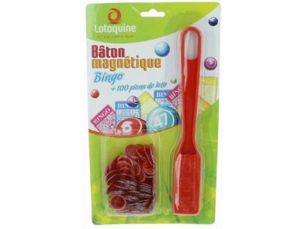 BATON MAGNETIQUE BINGO ROUGE + 100 PIONS DE LOTO - RAMASSE PIONS - LOTOQUINE