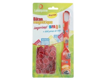 BATON MAGNETIQUE BINGO ROUGE + 100 PIONS DE LOTO - RAMASSE PIONS - LOTOQUINE