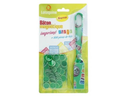 BATON MAGNETIQUE BINGO VERT + 100 PIONS DE LOTO - RAMASSE PIONS - LOTOQUINE