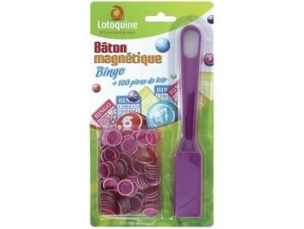BATON MAGNETIQUE BINGO VIOLET + 100 PIONS DE LOTO - RAMASSE PIONS - LOTOQUINE