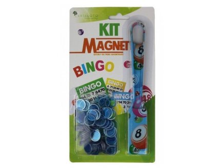 BATON MAGNETIQUE SYMBOLES BINGO BLEU + 100 PIONS DE LOTO - RAMASSE JETONS - CARTALOTO