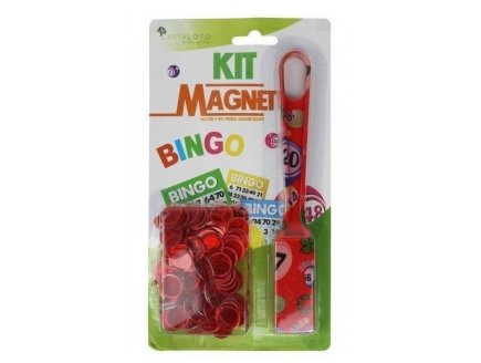 BATON MAGNETIQUE SYMBOLES BINGO ROUGE + 100 PIONS DE LOTO - RAMASSE JETONS - CARTALOTO