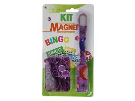 BATON MAGNETIQUE SYMBOLES BINGO VIOLET + 100 PIONS DE LOTO - RAMASSE JETONS - CARTALOTO