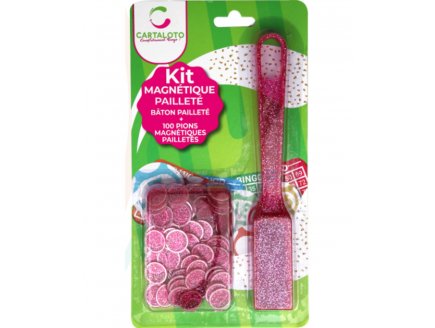 Baton magnétiques Bingo rose pailletés + 100 pions pailletés de loto - ramasse pions - Cartaloto
