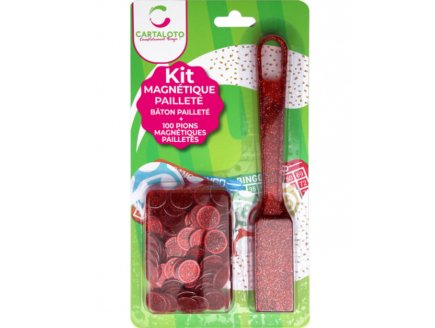 Baton magnétiques Bingo rouge pailletés + 100 pions pailletés de loto - ramasse pions - Cartaloto