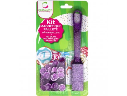 Baton magn�tiques Bingo violet paillet�s + 100 pions paillet�s de loto - ramasse pions - Cartaloto