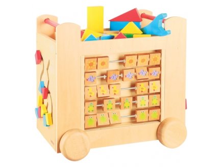 BEEBOO - GRAND CHARIOT D'ACTIVITES EN BOIS SUR ROULETTES - 44 PIECES - CUBE DE MARCHE - JOUET D'EVEIL