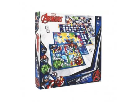BOITE MULTIJEUX AVENGERS MARVEL 4 PLATEAUX : MARELLE, DAMES, PETITS CHEVAUX, ECHELLE - CARTAMUNDI
