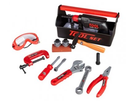 CAISSE A OUTILS TOOL SET ROUGE ET NOIRE - JOUET BRICOLAGE ENFANT