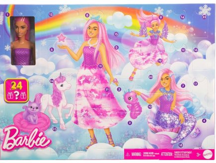 Calendrier de l'avent Barbie Poup�e Mannequin + animaux + tenues + accessoires - Mattel - JFL66