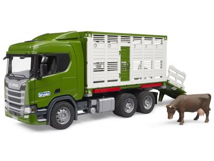 CAMION DE TRANSPORT D'ANIMAUX SCANIA SUPER 560R + VACHE - BRUDER - 03548 - BETAILLERE