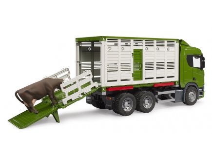 Camion de transport d'animaux scania super 560r + vache - Bruder - 03548 - betaillere