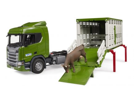 Camion de transport d'animaux scania super 560r + vache - Bruder - 03548 - betaillere