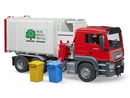 CAMION POUBELLE AVEC CHARGEMENT LATERAL MAN TGS - BRUDER - 03761 - RECYCLAGE
