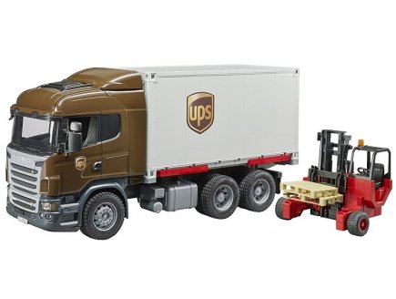 CAMION SCANIA R-SERIE UPS + CHARIOT ELEVATEUR - BRUDER - 03581 - TRANSPORT