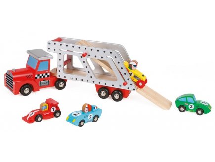 Camion transporteur 4 voitures story racing - Janod - 08572