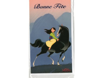 CARTE BONNE FTE DISNEY + ENVELOPPE : PRINCESSE MULAN ET SON CHEVAL - ENFANT - FILLE - ADULTE - CARTERIE (51)