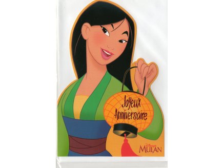 CARTE D'ANNIVERSAIRE DISNEY + 1 ENVELOPPE : MULAN ET LA LANTERNE - JOYEUX ANNIVERSAIRE - ENFANT - FILLE - GARCON