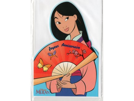 CARTE D'ANNIVERSAIRE DISNEY + ENVELOPPE : PRINCESSE MULAN - JOYEUX ANNIVERSAIRE (75)