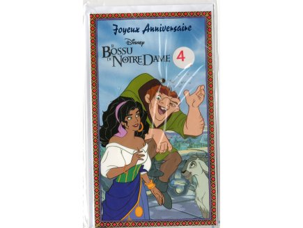 CARTE D'ANNIVERSAIRE : JOYEUX ANIVERSAIRE BOSSU DE NOTRE-DAME ET ESMERALDA + ENVELOPPE - CARTERIE DISNEY - ENFANT - ADULTE - FILLE - GARCON (81)