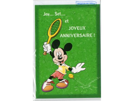 CARTE JOYEUX ANNIVERSAIRE + ENVELOPPE : MICKEY FAIT DU TENNIS + ENVELOPPE - CARTERIE DISNEY - DESSIN ANIME - ENFANT - ADULTE - FILLE - GARCON (33)