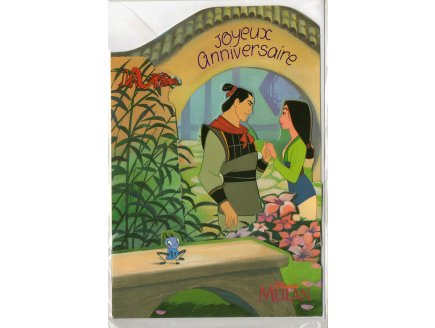 CARTE JOYEUX ANNIVERSAIRE MULAN ET LI SHANG + ENVELOPPE - CARTERIE DISNEY - ENFANT - ADULTE - FILLE - GARCON (72)