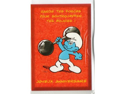 CARTE JOYEUX ANNIVERSAIRE SCHTROUMPF COSTAUD + ENVELOPPE - CARTERIE BD SPORTIF - ENFANT - ADULTE - FILLE - GARCON (8)