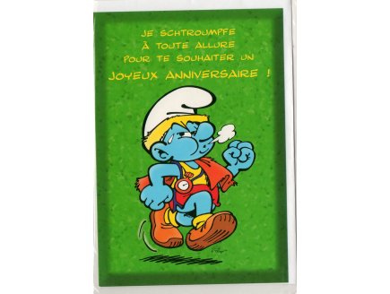 CARTE JOYEUX ANNIVERSAIRE SCHTROUMPF FAIT LA COURSE + ENVELOPPE - CARTERIE BD - SPORTIF - ENFANT - ADULTE - FILLE - GARCON (28)