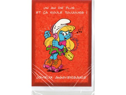 CARTE JOYEUX ANNIVERSAIRE SCHTROUMPFETTE ECOUTE DE LA MUSIQUE + ENVELOPPE - CARTERIE BD - ENFANT - ADULTE - FILLE - GARCON (7)