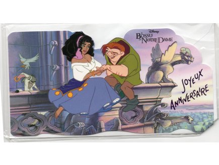 CARTE LE BOSSU DE NOTRE DAME ET ESMERALDA DISNEY + ENVELOPPE - QUASIMODO - ENFANT - FILLE - GARCON (65)
