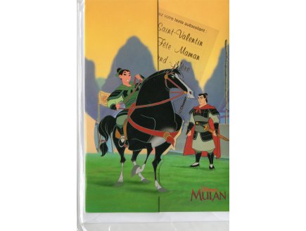 CARTE MULAN SAINT-VALENTIN - FETE DES MERES  MAMAN + ENVELOPPE - CARTERIE DISNEY- ADULTE - FILLE (58)