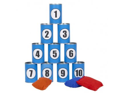 Chamboule tout Traditionnel, Botes mtal bleu - Jeu Massacre, casse boites - Lancer, Adresse