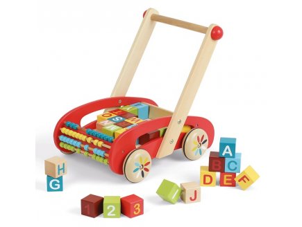 Chariot de marche en bois abc buggy + cubes - Janod - j05379