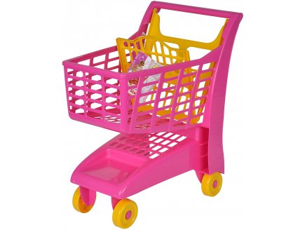 Chariot de supermarche rose et jaune - marchande - jeu d'imitation - supermarche, epicerie