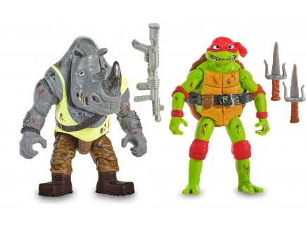 Coffret 2 figurines : Raphael et Rocksteady 12 cm - Les Tortues Ninja Mutant Mayhem - TMNT - Turtles - Giochi Preziosi