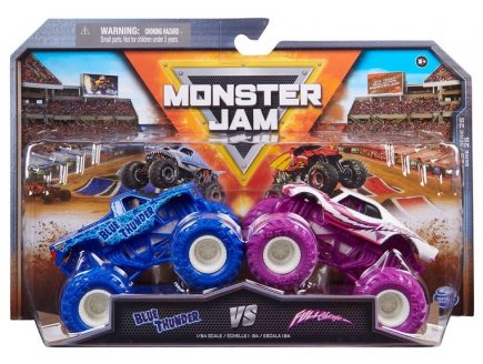 COFFRET 2 MONSTER JAM 1/64 SERIE 25 : BLUE THUNDER VS FULL CHARGE - VEHICULE MINIATURE METAL - SPIN MASTER