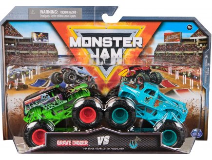 COFFRET 2 MONSTER JAM 1/64 SERIE 31 : GRAVE DIGGER VS WHIPLASH - VEHICULE MINIATURE METAL - SPIN MASTER