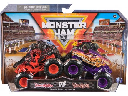 COFFRET 2 MONSTER JAM 1/64 SERIE 31 : THUNDERROARUS ET VELOCIRAPTOR - VEHICULE MINIATURE METAL - SPIN MASTER