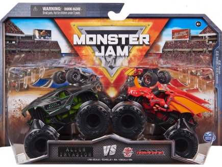 COFFRET 2 MONSTER JAM : ALIEN INVASION ET BAKUGAN DRAGONOID - VEHICULE MINIATURE METAL NOIR ROUGE - SPIN MASTER