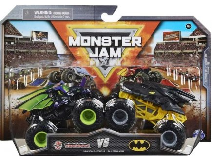 COFFRET 2 MONSTER JAM : BAKUGAN DRAGONOID ET BATMAN - VEHICULE MINIATURE METAL NOIR - SPIN MASTER